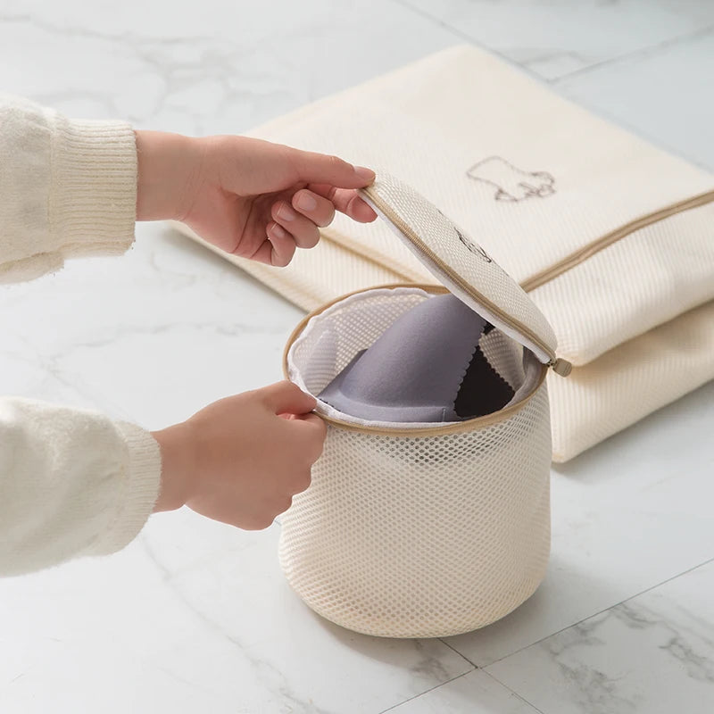 Laundry Bag Sets For Washing Machines Embroidery Fine Mesh Underwear Organizer Basket Clothes Cleaning Protect Anti-deformation