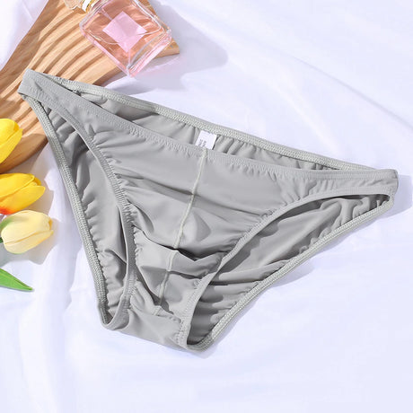 Breathable Underwear 2XL Mens Ice Silk Briefs Hotel Use Medium Stretch Polyester Fabric Solid Pattern Daily Use