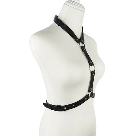 Women Sexy Body Lingerie PU Leather Harness Erotic Costumes BDSM Bondage Garter Belt Crotchless Baby Doll Dress Porno Underwear