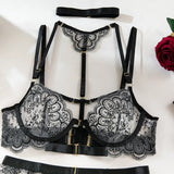 Red Lace Lingerie Set Women Half Cup Push Up Bra Thong Garter Belt Sexy Erotic Underwear Romantic Nightwear Valentine Gift
