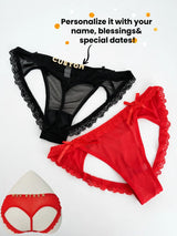 Custom Rhinestone Letter Name Underpants Sexy Mesh Panties Low Rise Hollow Hip Briefs Personalized Gift Wife Lover Anniversary