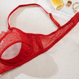 Diccvicc Eyelash Floral Lace Lingerie Cut Out Bra Wide Garter Underwear Set See Through Seductive Intimate Apparel Exotic Outfit