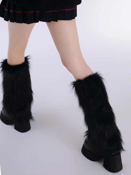 Women's Artificial Fur Leg Warmers Japanese Lolita Autumn And Winter Black And White Knitted Socks Leg Warmers For Women