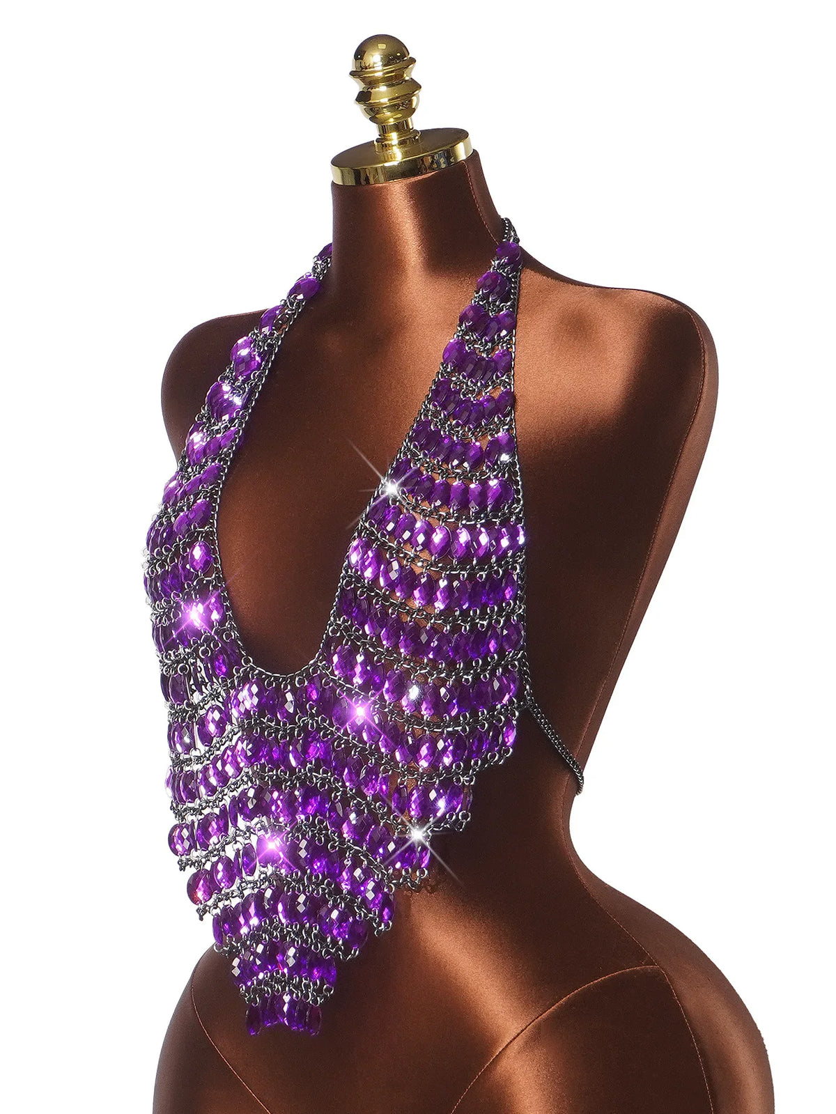 Women Sexy Backless Shine Diamond Body Chain Exotic Tanks Novelty Hollow Out Chest Chains Decor Bustier Tops Nightbar Clubwear