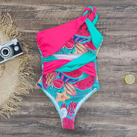 Sexy One Piece Swimsuit One Shoulder Solid Cut Out Monokini Pattern Women's Swimwear Slimming Bodysuit Women Beachwear 2022