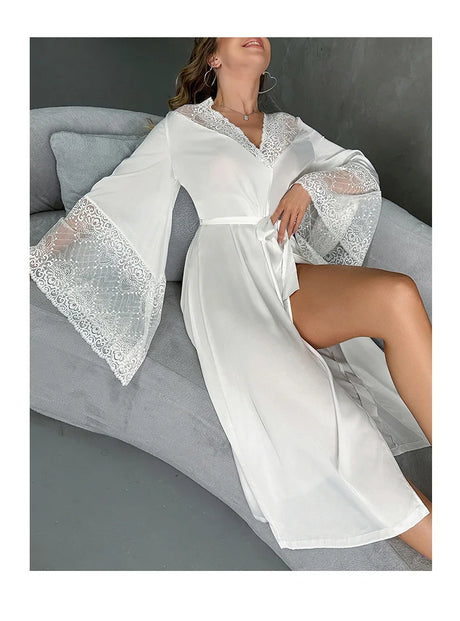 Bathrobes Satin Sexy Long Sleeve Loose Peignoirs For Women Robe White Wedding Dress Bride Dresses Spring Summer Sleepwear Robes