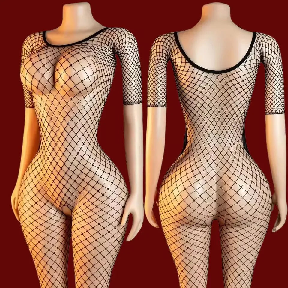 Erotic Crotchless Lingerie Mesh Hollow Bodysuits Underwear Female Teddies Bodysuit,Sexy Fishnet Bodystockings For Women
