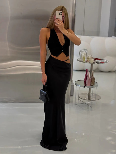 Bornladies Summer New Sexy Backless Neck Hanging Vest Women's Solid Color Lace Up Hot Girl Sleeveless Tanks Female Fashion Camis