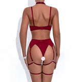 Cupless Lingerie Set Silk Bra Thigh Straps 3Piece Satin Bowknot Erotic Underwear for Women