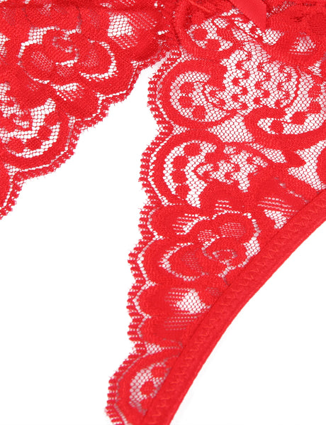 Lace Bow Thong Panties for Women Sheer Mesh G String Sexy Underwear Open Crotch Low Rise Plus Size Lingerie Hot Sale