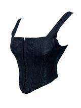 Floral Jacquard Wide Strap Corset Top Front Hook Back Lace Up Square Neck For Women