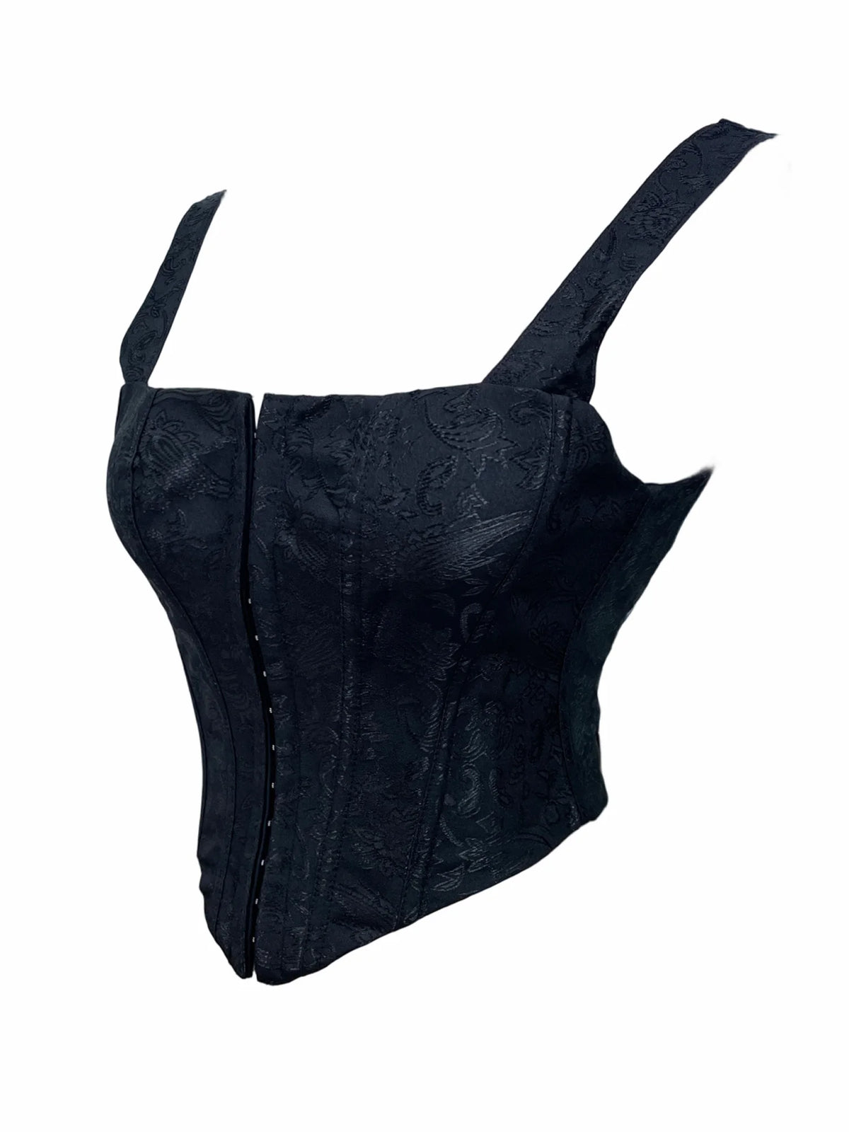 Floral Jacquard Wide Strap Corset Top Front Hook Back Lace Up Square Neck For Women