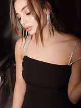 BEAUKEY Women 2024 Summer Spaghetti Strap Backless Crystal Beige Bandage Dress Sexy Diamonds Celebrity Club Party XL Dresses