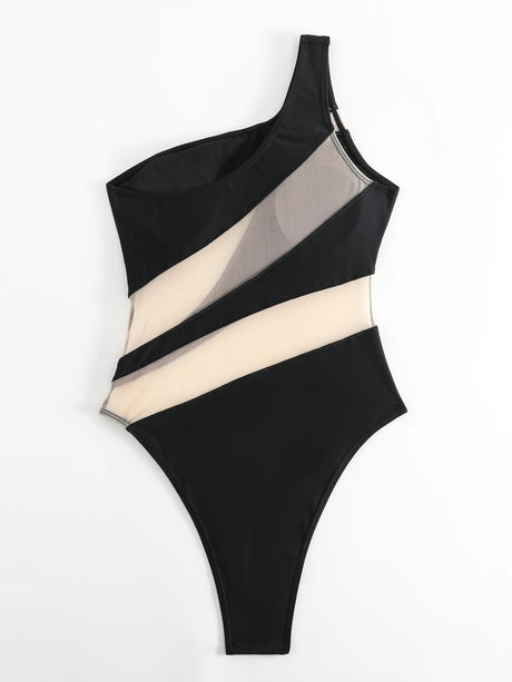 2026 Mesh Swimsuit Women One Piece High Cut Swimwear Female One Shoulder Sexy Bathers Bathing Swimming Swim Suit Beachwear