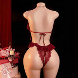 Plus Size S M L XL 2XL 3XL Lace Underwear Erotic Open Bra With 1 Pair Sex Milk Patch Women Bodysuit Deep V Sexy Lingerie