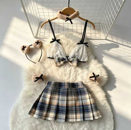 Women Sets Ruffled Apron Shorts Headband Maid Cosplay Costume Rabbit Officer Party Park Performance Sexy Suits Hotsweet Clothes