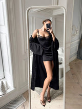 Simulated Silk Lace Splicing Pajamas 2026 Spring New Sexy Nightgown Lace-Up Robe Two-Piece Set Women's Home Wear