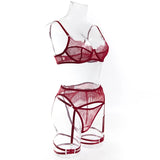 Women's Red Lace Lingerie Set with Underwire Bra High Waist Garter Belt Thong and Thigh Straps Romantic Bedroom Outfit Set 2026