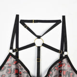Leopard Print Strappy Bodysuit Blue Caged Harness Lingerie Sexy Mesh Sheer Teddy Underwire Erotic Lenceria Mujer