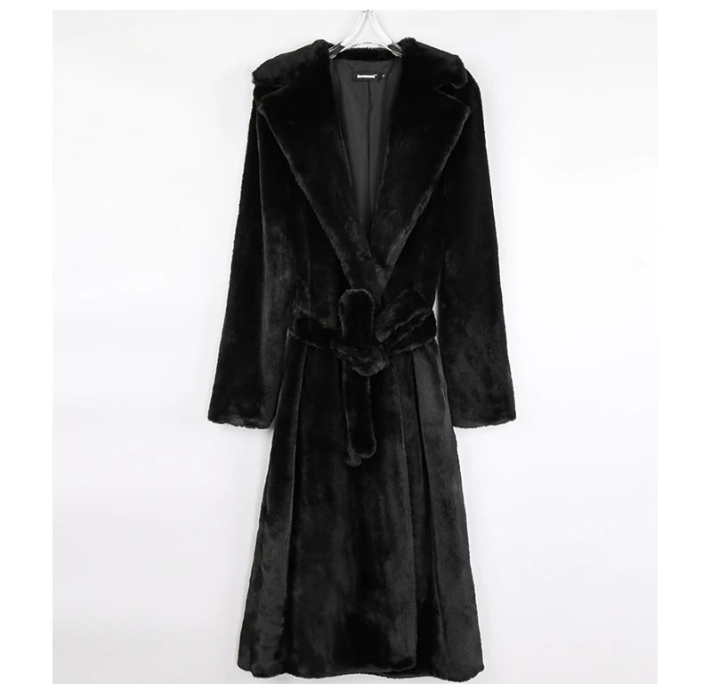 Mauroicardi Winter Long White Black Warm Thick Soft Flowy Fluffy Faux Fur Coat Women Sashes Loose Casual Furry Overcoat 2024