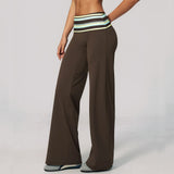 Fashion Polka Dot And Striped Wide Leg Pants For Women Fold Over Waist  Bell-bottoms Flare Yoga Pants Push Up Workout Leggings