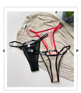 Baby Rhinestone Letter Sexy Thongs Women's Mesh Breathable Thin Perspective Underwear Low Waist Hollow Out Erotic Briefs String