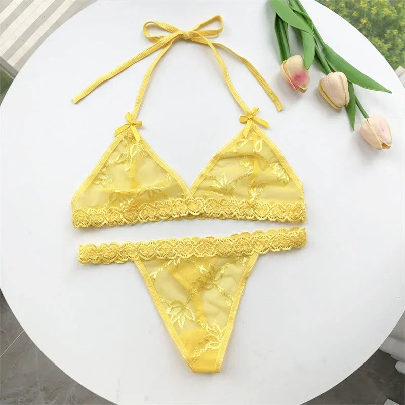 Name Custom Crystal Letter Thong Lace Tie Neck Bikini Bra Panties Sexy Personalized Name Low Waist G-String Underwear Bra Set