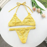 Name Custom Crystal Letter Thong Lace Tie Neck Bikini Bra Panties Sexy Personalized Name Low Waist G-String Underwear Bra Set