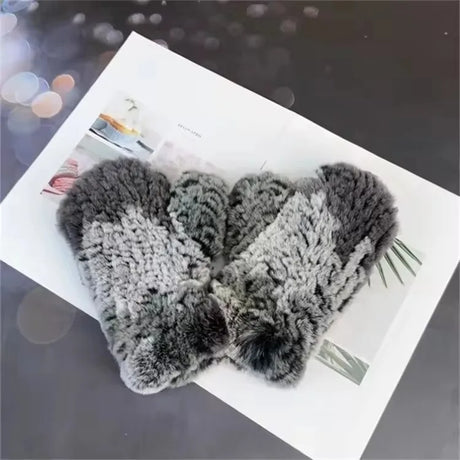 Hot Sale Women's 100% Natural Rabbit Fur Winter Gloves Warm Knit Thick Thermal Mittens Soft Real Fur Outdoor Cold Weather Glove