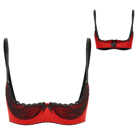 Women Sexy Open Cups Bra Exposed Nipples Lingerie Tops Adjustable Straps Underwire Lace Push Up Brassiere Underwear Nightwear