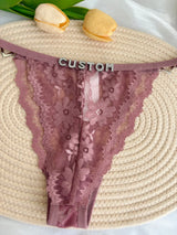 Custom Rhinestone Letter Name Text Sexy Lace Thong Panties Low Rise G-string Personalized Gift Wife Lover Anniversary Festival