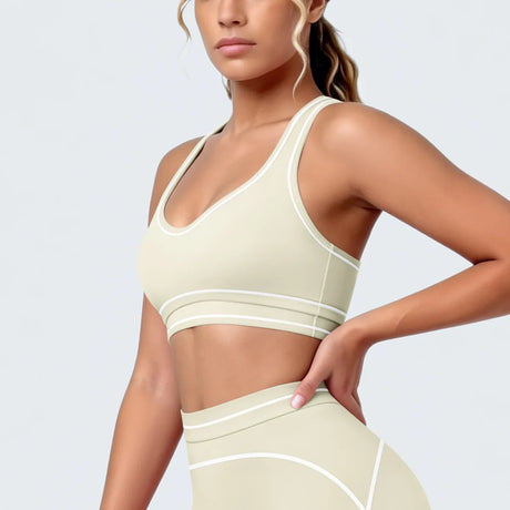 Women's Yoga Bra Vest Fitness Tank Running Workout Gym Top Push Up Padded Soft Slim Contrast Piping Racerback Sports Underwear