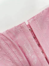 Floral Jacquard Wide Strap Corset Top Front Hook Back Lace Up Square Neck For Women