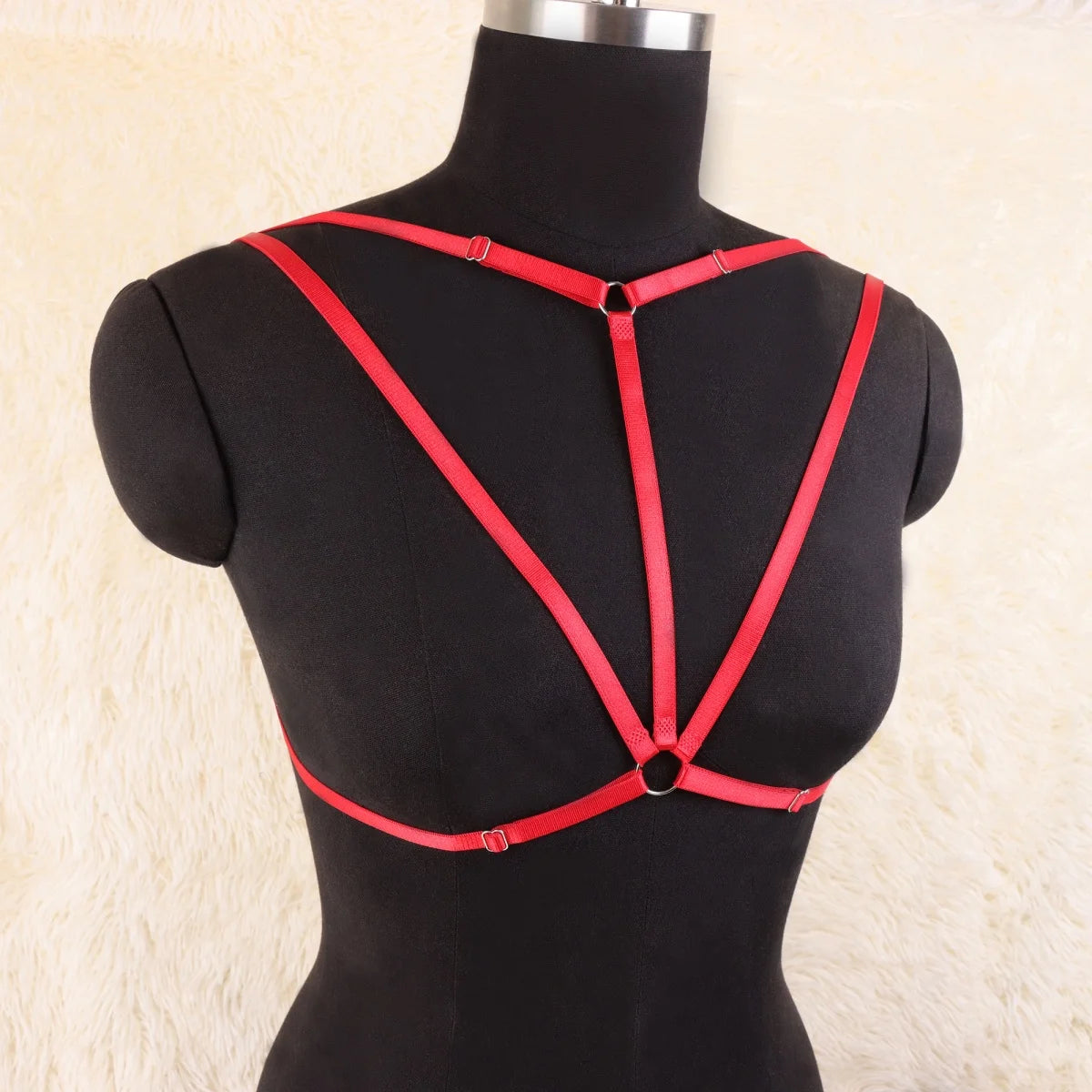 Red Body Harness Belt: Strappy Cage Bralette, Naughty Tank Top