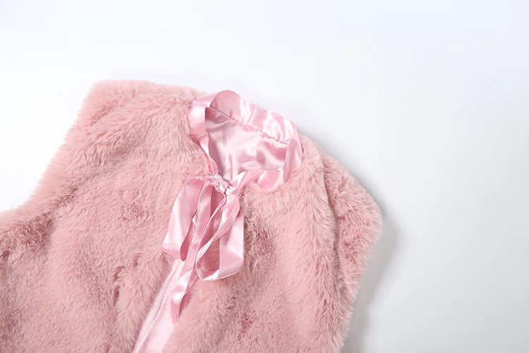 Cutenew Elegant Tank Tops Woman Autumn Trend Furry Comfortable o-Neck Bow Decoration Sweet Girl Street Fashion Y2K Style Vest