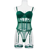 MUZISKAT Mesh  Lingerie Luxury Brand Bodysuit Backless Tops for Women 3 Piece Lingerie Set with Garter Sexydresses for Women