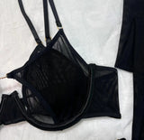 Tornova Erotic Lingerie New Mesh See-through Sexy Hollow Chest + Metal Decoration with Gloves and Stockings Sexy Underwear Set