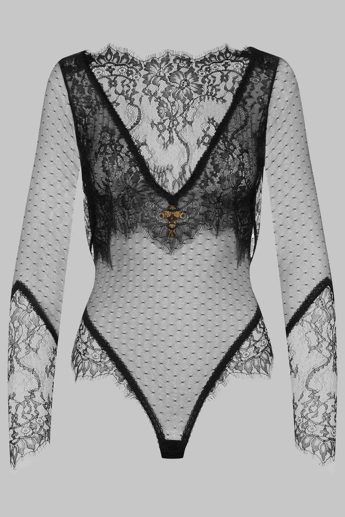 Tornova Erotic Bodysuit Sexy See-through Lace Jumpsuit Black V-neck Long-sleeved Sexy Cute Lingerie Set Tempting Pure Lust Style