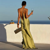 Elegant Solid Women's Dress Side Split Backless V-Neck Hip Package Lady Long Dresses 2026 Summer Autumn Female Party Robe New