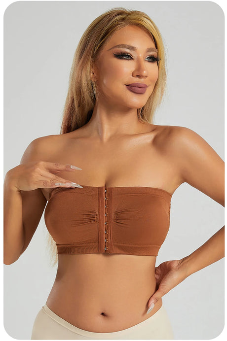 Women's Plus Size Strapless Front Closure Bandeau Bra Seamless Wireless Bralette Tube Top Non-Slip Everyday Brassiere