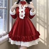 Women's Christmas Santa Mini Dress Red Ruffle Hem White Fluffy Trim Heart Detail Festive Holiday Party Costume