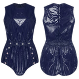 Women One Piece Adaptive Pajama Nightwear Shiny Metallic Sleeveless Buttoned Sleeveless Jumpsuit Waterproof Rompers Bodysuit
