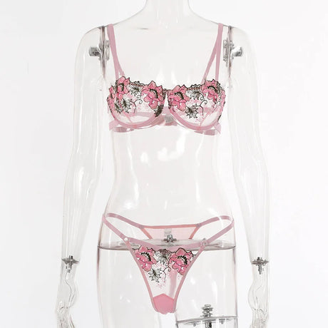 Sexy Lingerie Set Erotic Thong Push-up Bra Women's Underwear Set Panty Bra Set Sexy Lace Embroidery Lingerie Transparent Bra