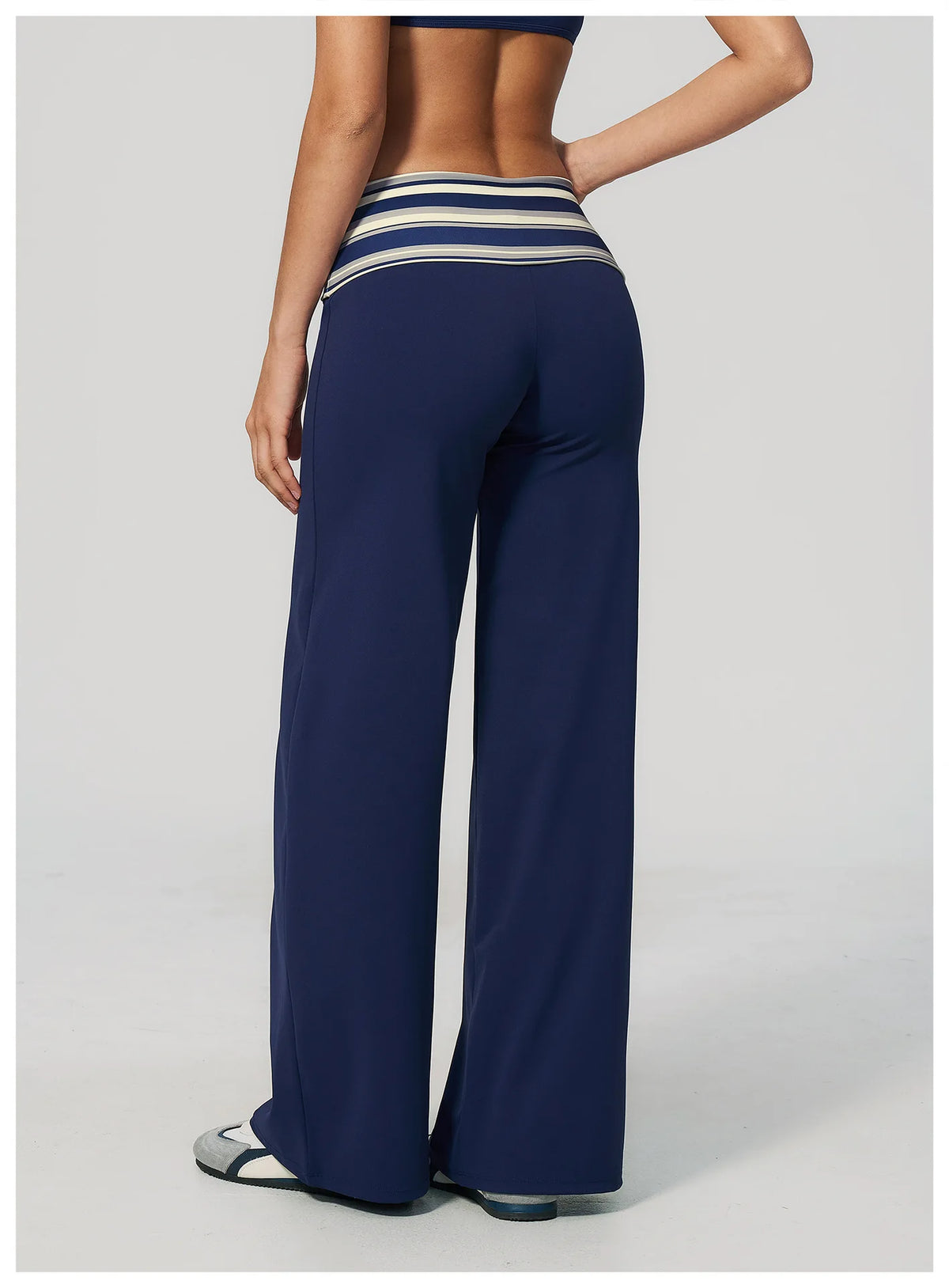Fashion Polka Dot And Striped Wide Leg Pants For Women Fold Over Waist  Bell-bottoms Flare Yoga Pants Push Up Workout Leggings