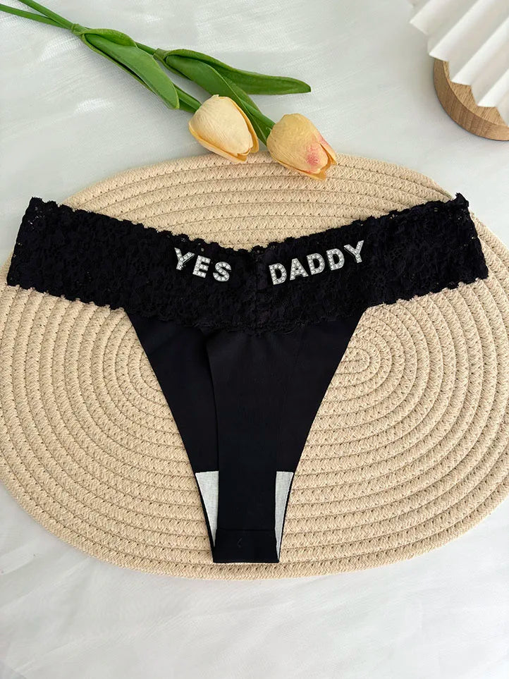 Custom Thong Crystal Letter Name G-string Women Ice Silk Panties Skin Effect Panty Seamless Knickers Girlfriend Anniversary Gift