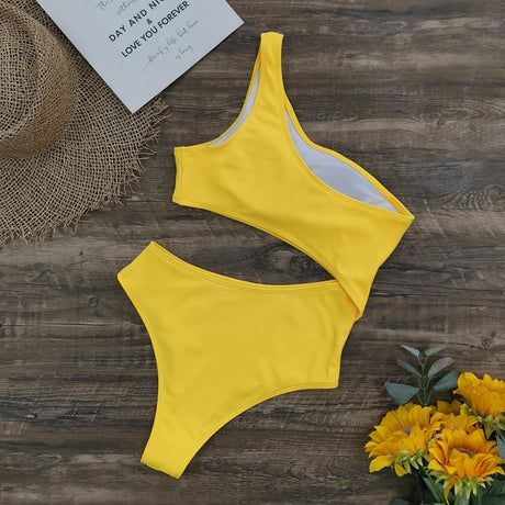 One Shoulder Women's Swimsuit One Piece Swimsuits 2022 New Sexy Cut Out Swimwear Bodysuit Solid Beachwear Monokini Bathing Suit