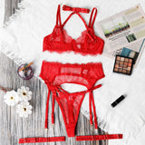 Ellolace Solid Women's Lingerie Sets Seductive Halter Bra Garter Thong 3PC with Leg Circles Sexy Lace Intimate Women Underwear