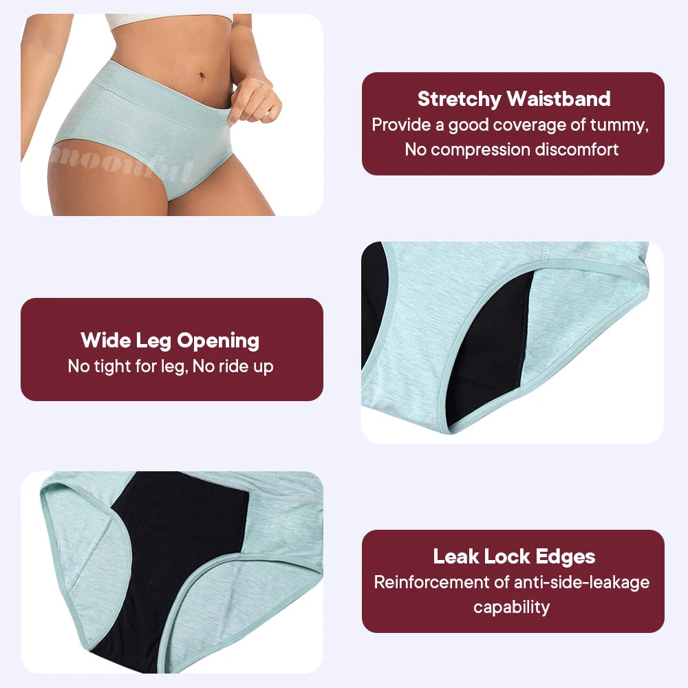 Menstrual Panties Woman Super Absorbent Menstrual Panties High Waist Bamboo Fiber Leakproof Menstruation Period Underwear Girl