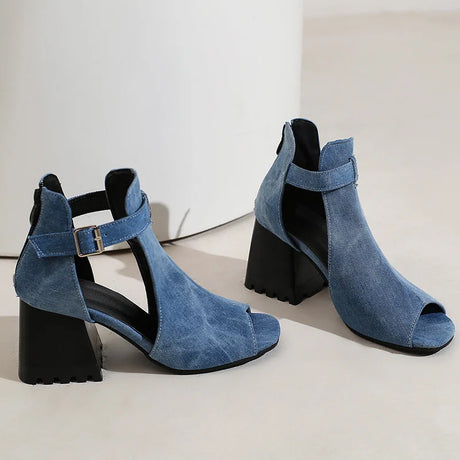 Summer Women's Fashion Peep Toe Thick Heel Sandals High-heeled Shoes for Woman Denim Leopard Print Sandalias de Mujer WSH5343