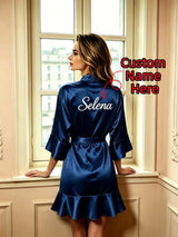 Custom Name Embroidery Satin Kimono Robe Personalized Name Bridesmaid Bride Wedding Getting Ready Morning Robe Bridal Party Gift